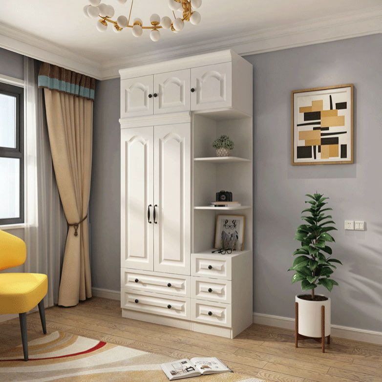 Contemporary White Wardrobe Cabinet Engineered Wood Storage Cabinet Clearhalo 'Armoires & Wardrobes' 'armoires_wardrobes' 'Bedroom Furniture' 'furn' 'furn_armoires_wardrobes' 'Furniture' 1200x1200_d3476b50-cedb-4662-87de-18d0dfdb0e45