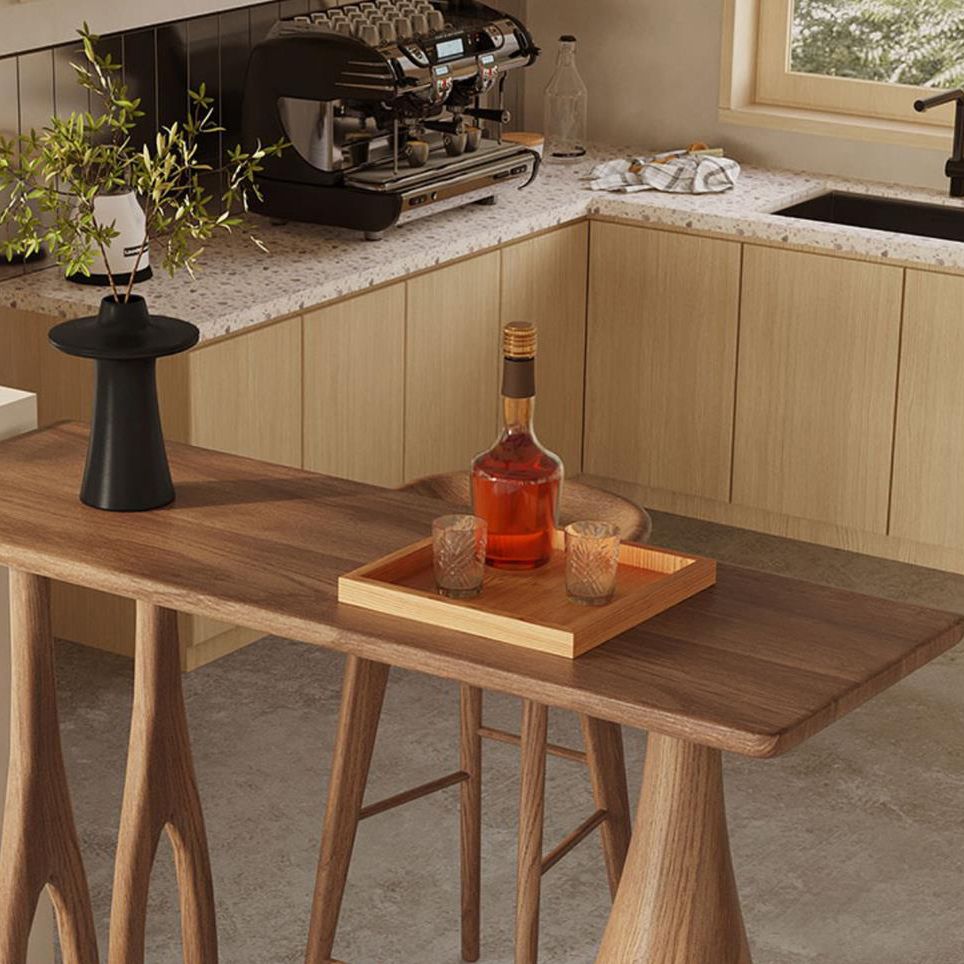 Pine Wood Rectangle Pub Table with Double Pedestal for Living Room