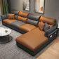 Faux Leather Sectional with Four Pillows Back Flared Arm Sofa Clearhalo 'furn' 'furn_sectionals' 'Furniture' 'furniture_sectionals' 'Living Room Furniture' 'Sectionals' 1200x1200_d34bb2e9-51f0-4b69-9f54-811cf3c7739c