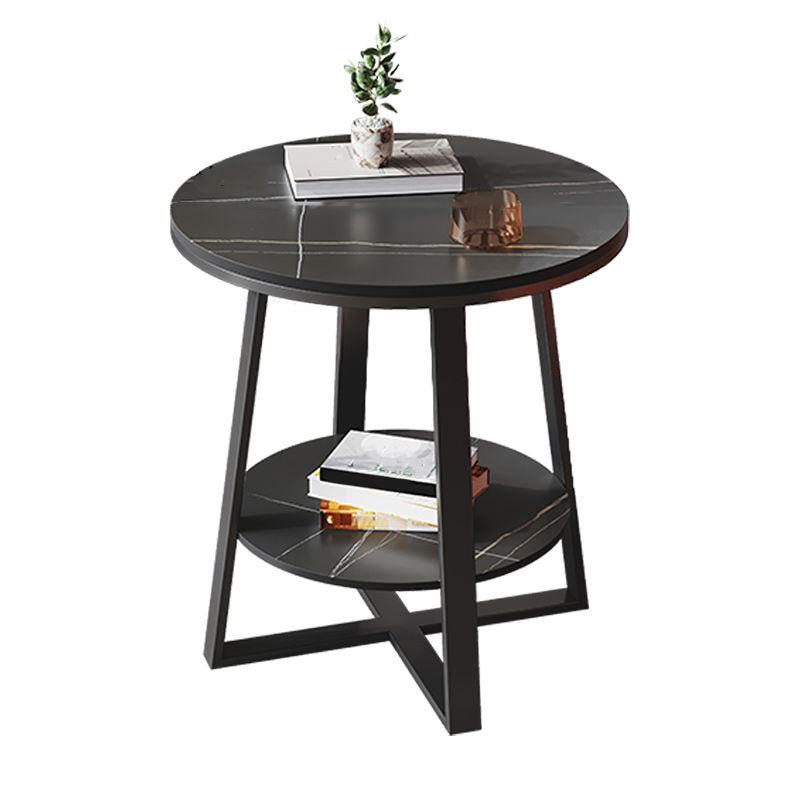 Contemporary Stone End Table Cross Base Round Top Side End Table with Shelf Clearhalo 'Coffee & Accent Tables' 'End & Side Tables' 'end_side_tables' 'furn' 'furn_end_side_tables' 'Furniture' 'Living Room Furniture' 1200x1200_d34e5d37-98dc-402c-b585-15449987b46a