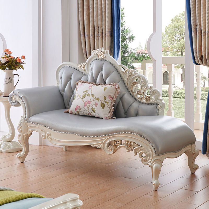 Genuine Leather Accent Chair Traditional Solid Wood Rolled Arms Chaise Clearhalo 'Chairs & Seating' 'Chaise Lounge' 'chaise_lounge' 'furn' 'furn_chaise_lounge' 'Furniture' 'Living Room Furniture' 1200x1200_d3512ae9-02db-4a77-98a7-05091fdd71c7