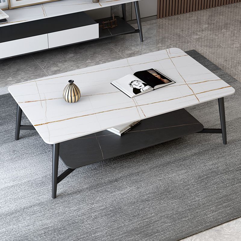 Glam 4 Legs 1 Coffee Table Slate Rectangle Cocktail Table with Shelf