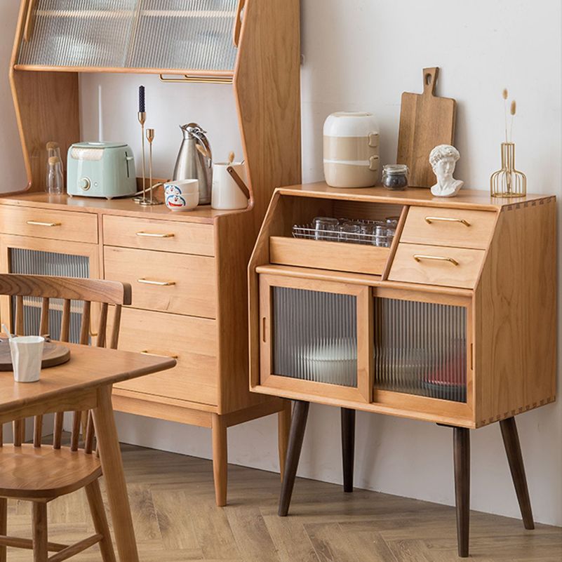 Pine Curio Curio Porte scorrevoli per la visualizzazione contemporanea con cassetti