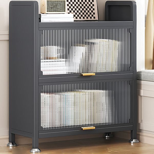 Modern Stainless Steel Bookcase, Grey, Geometric Bookshelf for Any Room with Door