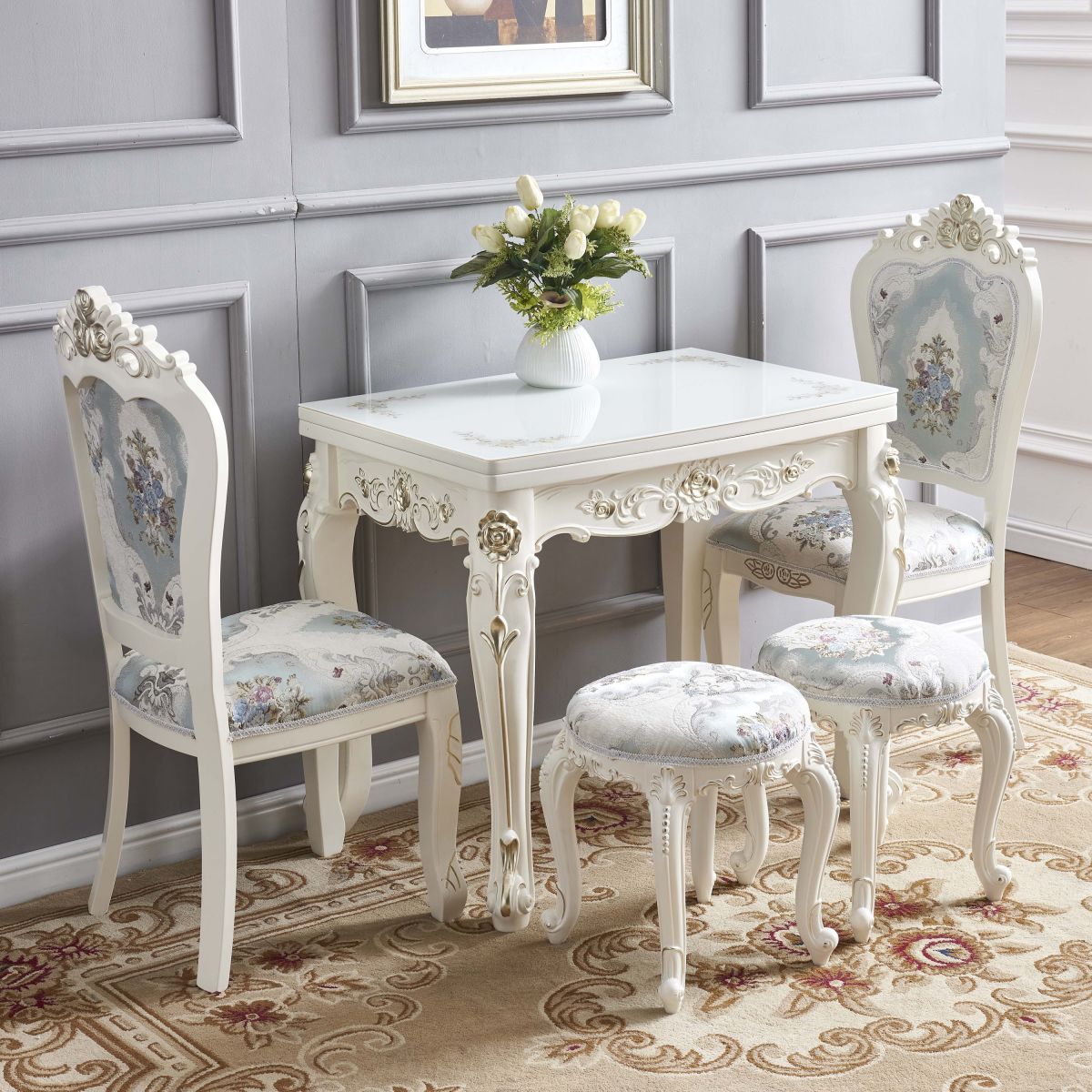 Glam Foldable Rectangle Dining Table Glass Tabletop with Wood Legs Clearhalo 'Dining Tables & Seating' 'Dining Tables' 'dining_table' 'furn' 'furn_dining_table' 'Furniture' 'Kitchen & Dining Furniture' 1200x1200_d3555386-9813-4ad0-913f-b871d5a049eb