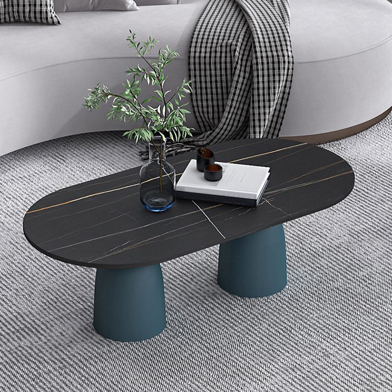 Glam 15.7"Tall Iron 2 Legs Oval Slate Table Top Coffee Table Clearhalo 'Coffee & Accent Tables' 'Coffee Tables' 'coffee_tables' 'furn' 'furn_coffee_tables' 'Furniture' 'Living Room Furniture' 1200x1200_d3599c5c-3e80-4b67-aaa8-e4450ee4e57f