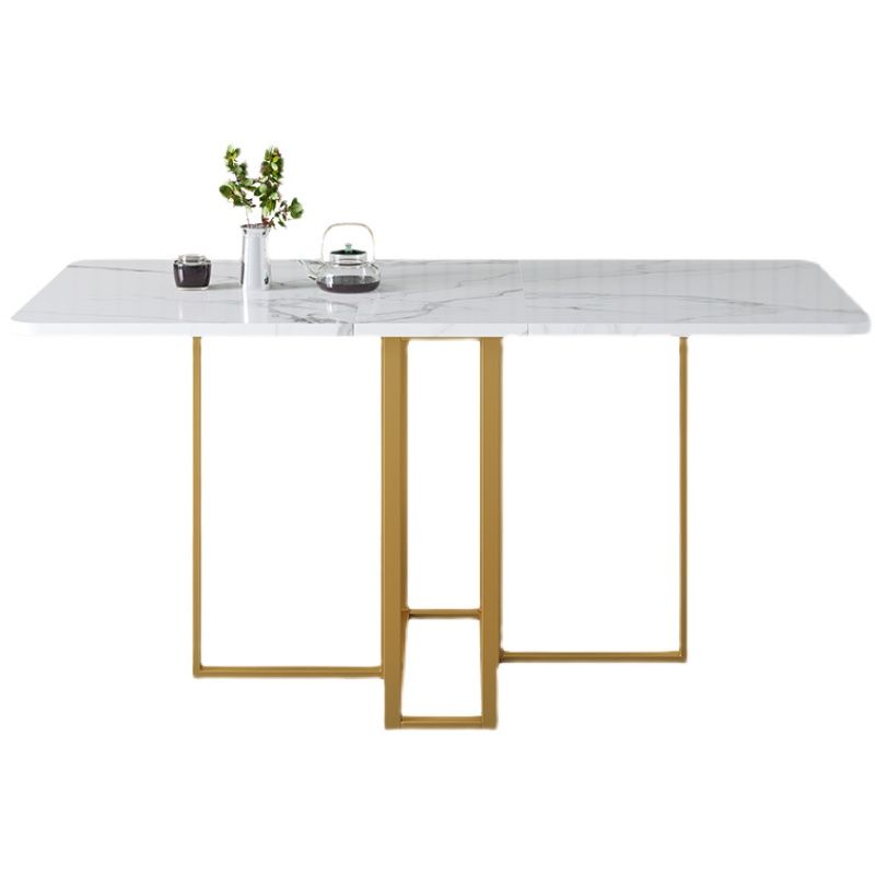 Modern Foldable White Table for Restaurant Rectangle Table with Trestle Base Clearhalo 'Dining Tables & Seating' 'Dining Tables' 'dining_table' 'furn' 'furn_dining_table' 'Furniture' 'Kitchen & Dining Furniture' 1200x1200_d35ae437-3336-4a8f-b466-787485e680c5