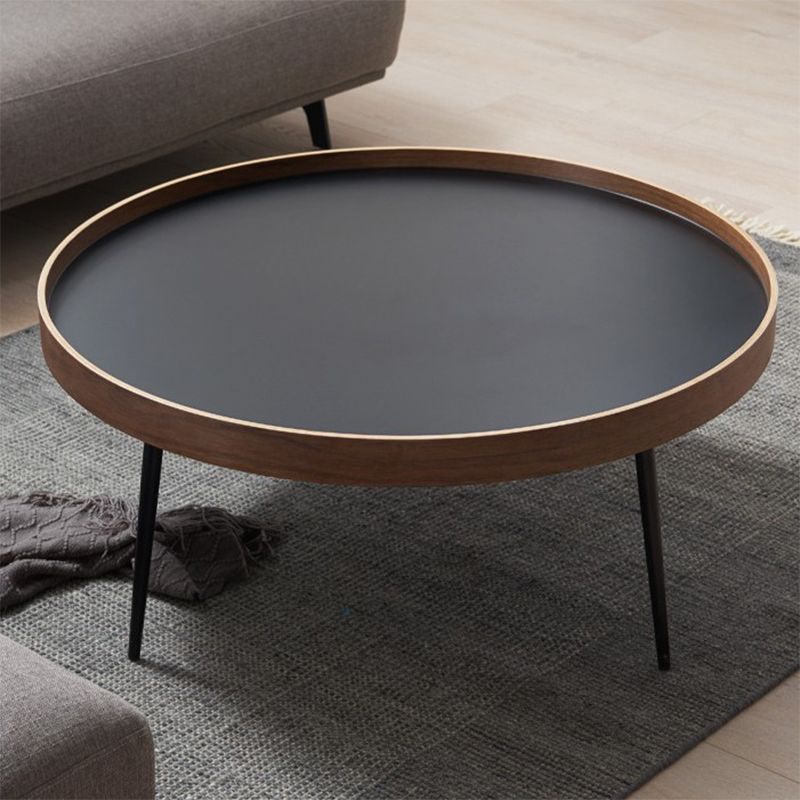 Round Wooden Coffee Table Black Tray Top Cocktail Table with 4 Legs Clearhalo 'Coffee & Accent Tables' 'Coffee Tables' 'coffee_tables' 'furn' 'furn_coffee_tables' 'Furniture' 'Living Room Furniture' 1200x1200_d35bbb2b-2a36-48d2-b055-3eafd0bbbc6b