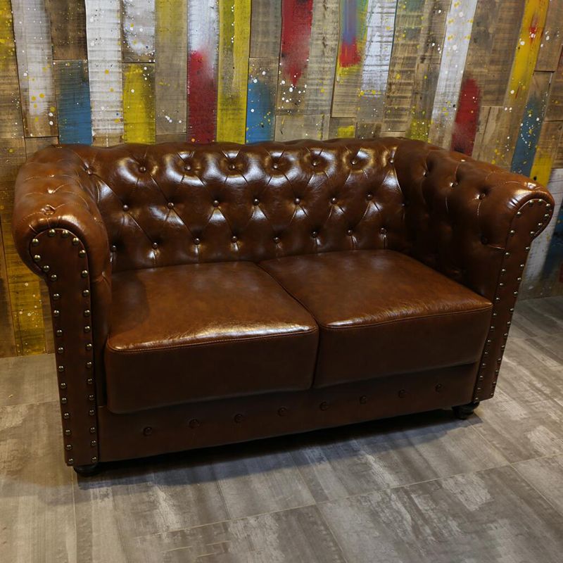 Vintage Leather Chesterfield Sofa 29.53"High Rolled Arm Sofa for Cafe Clearhalo 'furn' 'furn_sofas' 'Furniture' 'furniture_sofas' 'kitchen' 'kitchen_sofas' 'Living Room Furniture' 'Sofa' 'sofas' 1200x1200_d35bfa44-1077-420a-bb16-b08d61066878