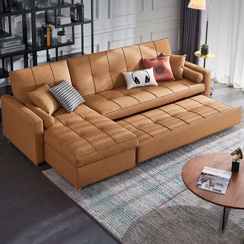 Square Arm Tan Removable Cushions Storage Manual L-Shape Sectional Sofa Bed Clearhalo 'furn' 'furn_sectionals' 'Furniture' 'furniture_sectionals' 'Living Room Furniture' 'Sectionals' 1200x1200_d35bfbc6-6858-403b-adab-355c0084dba0