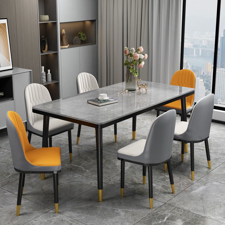 Mesa de comedor rectangular estilo Glam, mesa de comedor con tapa de piedra para comedor