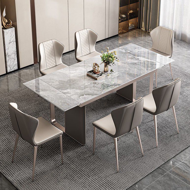 Minimalist Sintered Stone Extendable Dining Set Rectangle Kitchen Dining Set with Double Pedestal Clearhalo 'Dining Room Sets' 'Dining Tables & Seating' 'dining_room_set' 'furn' 'furn_dining_room_set' 'Furniture' 'furniture_dining_room_set' 'Kitchen & Dining Furniture' 'kitchen&dining_furn' 'kitchen' 1200x1200_d35c8901-811d-43c1-93e3-1abde8133806