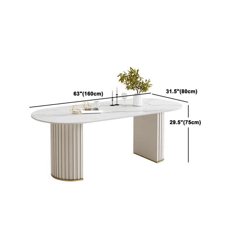 Glam White Sintered Stone Dining Table Set Oval 1/2/5/7 Pieces Dining Set for Home Use Clearhalo 'Dining Room Sets' 'Dining Tables & Seating' 'dining_room_set' 'furn' 'furn_dining_room_set' 'Furniture' 'Kitchen & Dining Furniture' 1200x1200_d361555d-94ae-48c8-bff7-1ca88196d78a