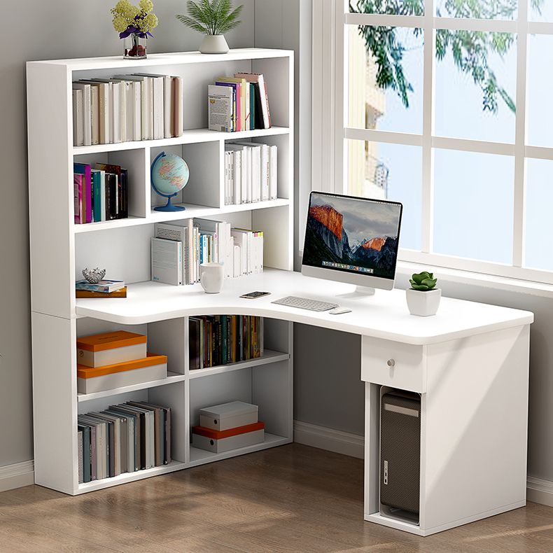 Modern Manufactured Wood Desk Corner Writing Desk with 1 Drawer and Bookshelf Clearhalo 'furn' 'furn_office_desk' 'Furniture' 'furniture_office_desk' 'Office Desks' 'Office Furniture' 'office_desk' 1200x1200_d363ab57-22e8-4eb1-8548-f530ebaab48f