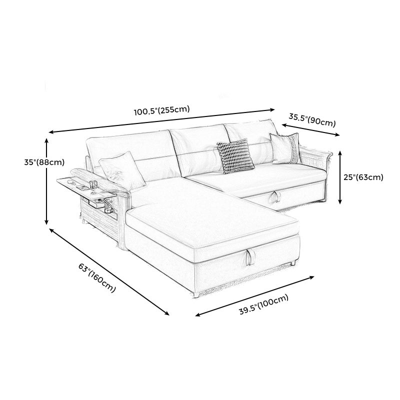 Sectores de futón de cuero falso con almacenamiento y slipboted para sala de estar