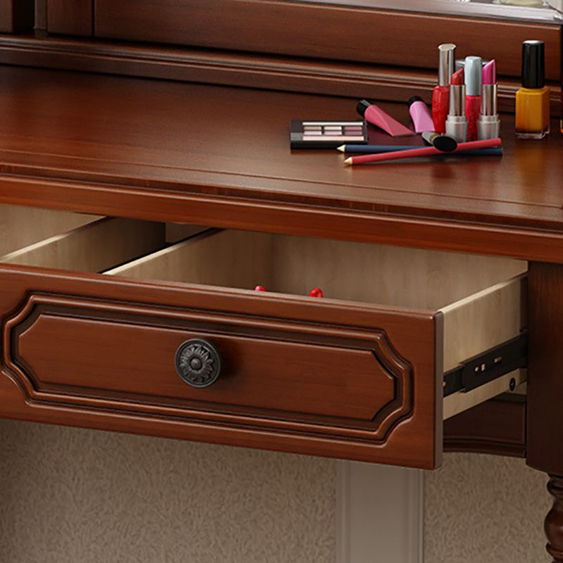 Sgabello da toep da trucco in legno massiccio vittoriano con specchio