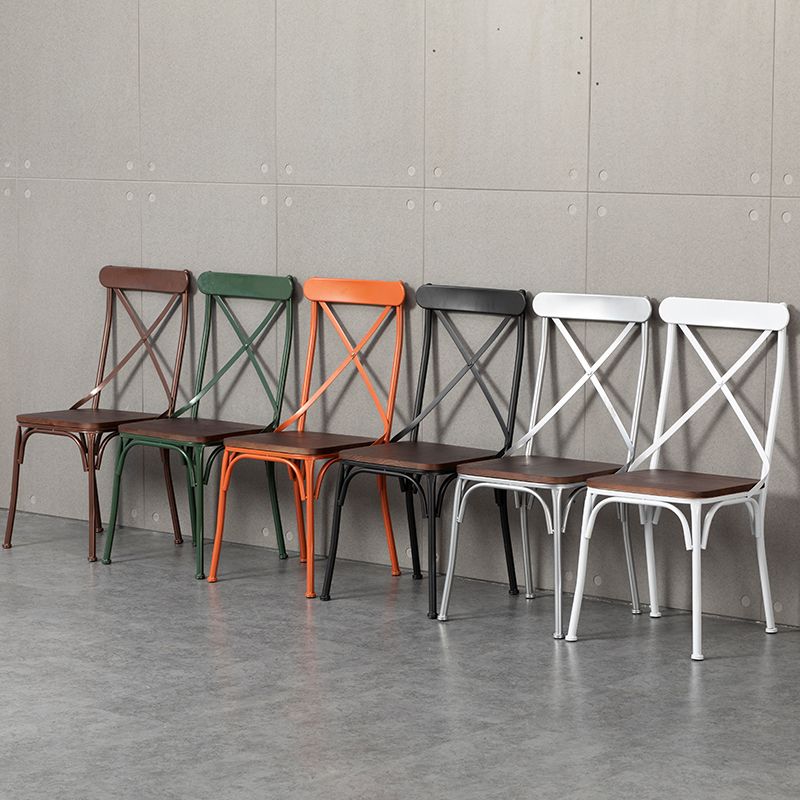 Industrial Coffee Shop Metal Side Chair Black Cross Back Folding Chair Clearhalo ' kitchen&dining_furn' 'Dining Chairs' 'Dining Tables & Seating' 'dining_chair' 'furn' 'furn_dining_chair' 'Furniture' 'furniture_dining_chair' 'Kitchen & Dining Furniture' 'kitchen' 1200x1200_d3698bd8-8e8b-4b8a-a124-2e156c9833b9