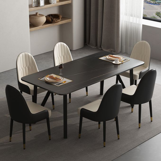 Mesa de comedor rectangular 4 Mesa de comedor de piernas en marco negro para cocina