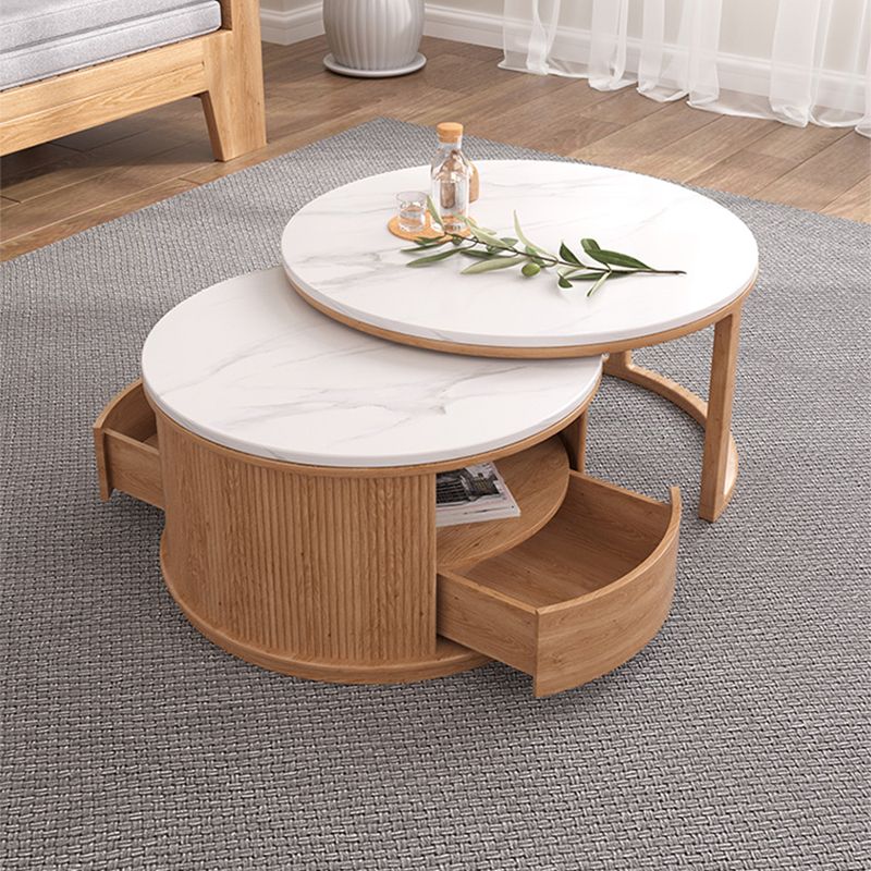 Mesa de café redonda de mesa de café juego con estante de almacenamiento