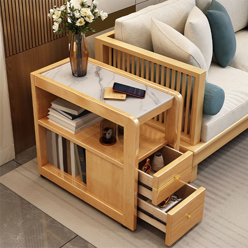 Mesa auxiliar de la sala de estar Madera maciza con mesa de esquina rectangular de almacenamiento