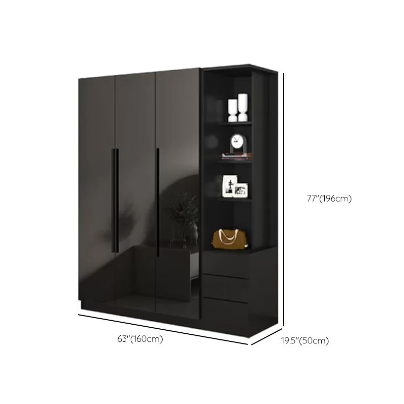 Modern Glass Doors Wardrobe Cabinet Black Bedroom Storage Cabinet
