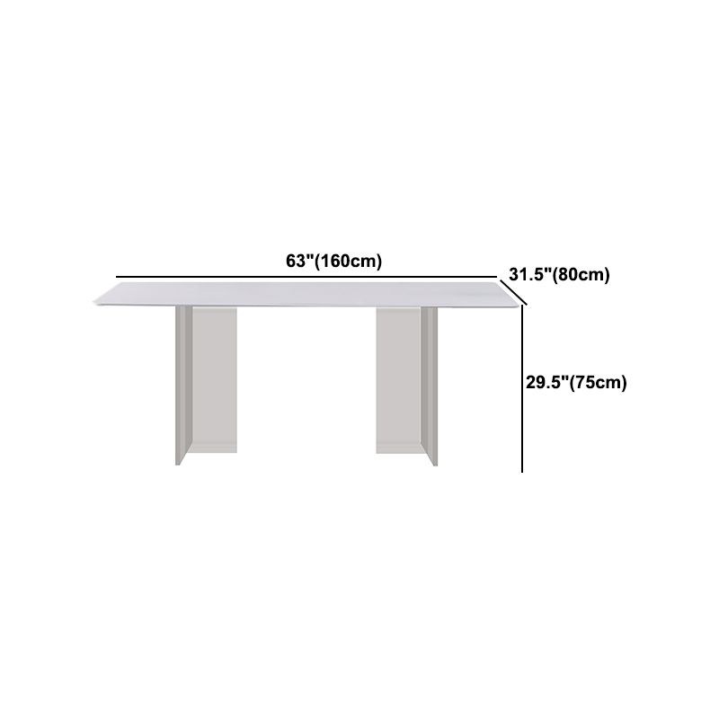 Modern Sintered Tone Top Dining Table Rectangle White with Acrylic Double Pedestal