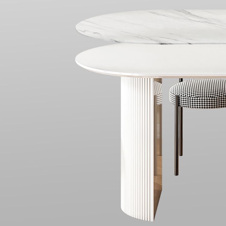 Oval Shape White Dining Table Sintered Stone Table Contemporary with Double Pedestal Clearhalo ' dining_table' 'Dining Tables & Seating' 'Dining Tables' 'furn' 'furn_dining_table' 'Furniture' 'furniture_dining_table' 'Kitchen & Dining Furniture' 'kitchen&dining_furn' 'kitchen' 'kitchen_dining_table' 1200x1200_d376dc80-c763-48da-8744-9ce1f01bbb5d