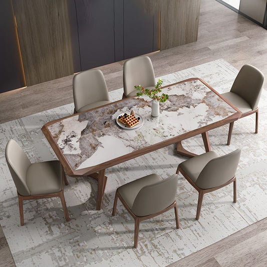 Modern Brown Finish Legs Dining Site Table Stone Top Double Pedestal Table Clearhalo 'Dining Tables & Seating' 'Dining Tables' 'dining_table' 'furn' 'furn_dining_table' 'Furniture' 'Kitchen & Dining Furniture' 1200x1200_d37cfda4-dca8-4773-a888-83d1aae8fe1e