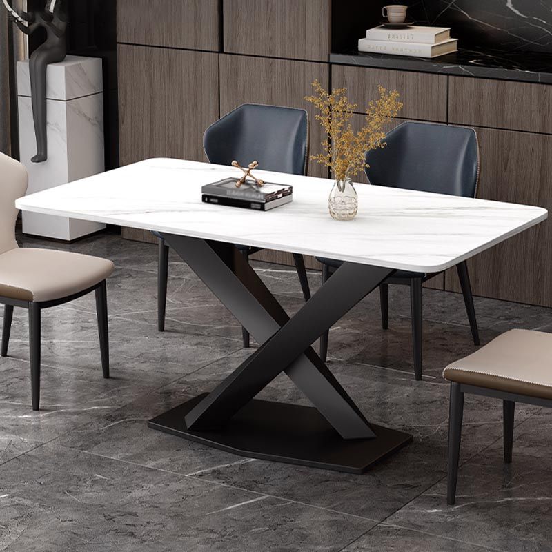 Industrial Sintered Stone Table for Restaurant Rectangle Kitchen Table with Black Pedestal Clearhalo 'Dining Tables & Seating' 'Dining Tables' 'dining_table' 'furn' 'furn_dining_table' 'Furniture' 'furniture_dining_table' 'Kitchen & Dining Furniture' 'kitchen' 'kitchen_dining_table' 1200x1200_d37e7564-3e58-4275-853f-be85192a6e67