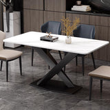 Industrial Sintered Stone Table for Restaurant Rectangle Kitchen Table with Black Pedestal Clearhalo 'Dining Tables & Seating' 'Dining Tables' 'dining_table' 'furn' 'furn_dining_table' 'Furniture' 'furniture_dining_table' 'Kitchen & Dining Furniture' 'kitchen' 'kitchen_dining_table' 1200x1200_d37e7564-3e58-4275-853f-be85192a6e67