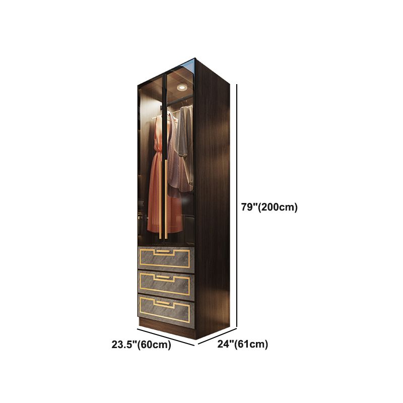 Grey Glass Door Armoire with Garment Rod Modern Storage Cabinet for Bedroom Clearhalo 'Armoires & Wardrobes' 'armoires_wardrobes' 'Bedroom Furniture' 'furn' 'furn_armoires_wardrobes' 'Furniture' 1200x1200_d381e71d-d54c-4ef4-bf58-f8fe0a525bea