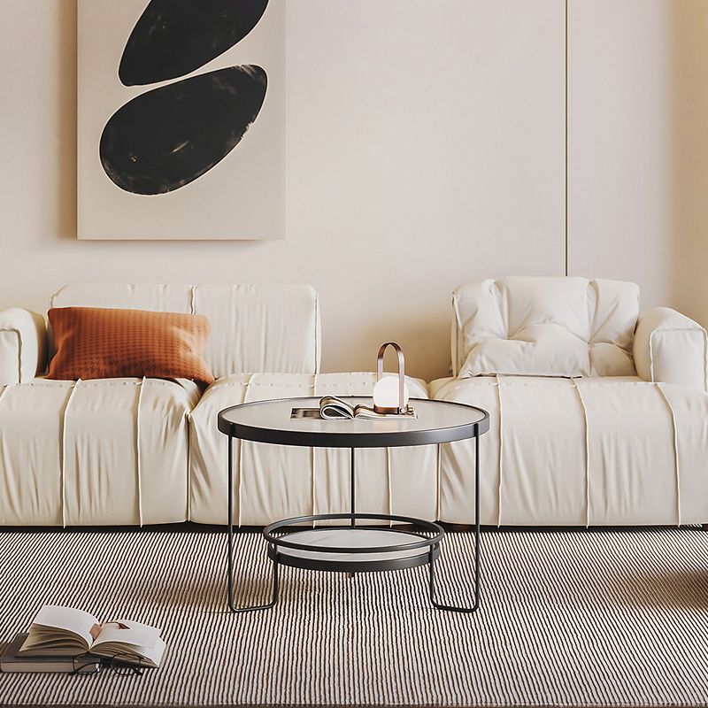 Minimalism Glass Top Coffee Table Round Metal Frame Cocktail Table Clearhalo 'Coffee & Accent Tables' 'Coffee Tables' 'coffee_tables' 'furn' 'furn_coffee_tables' 'Furniture' 'Living Room Furniture' 1200x1200_d3853cc0-f139-492c-b178-1d1593a58bf6