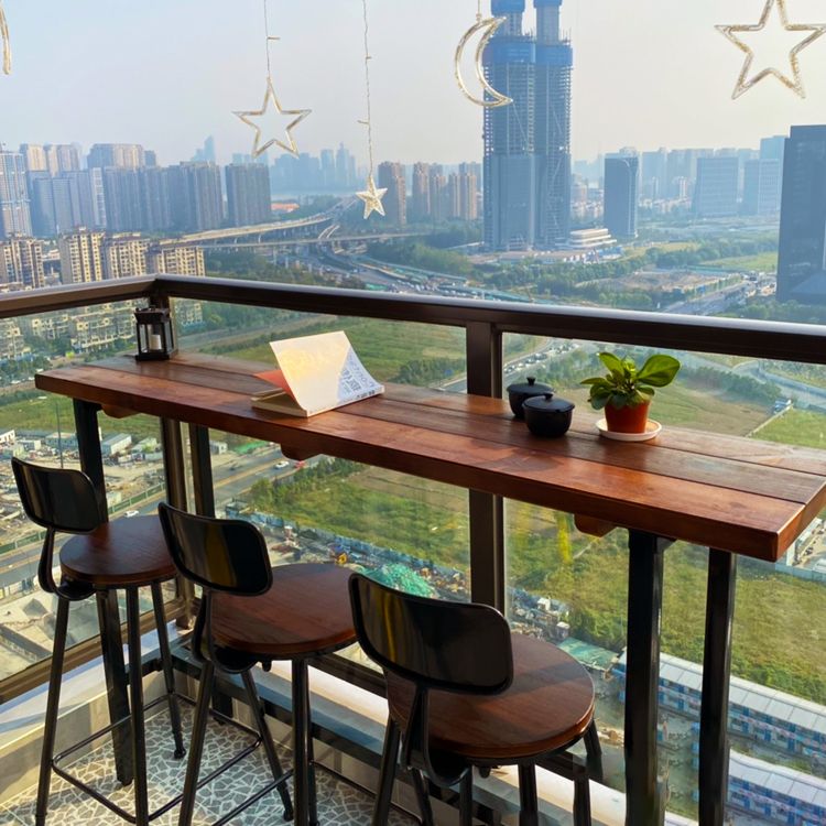 Modern Wood Bar Height Table with Rectangle Table Top Black Trestle Table - 42" H Clearhalo 'Bar Furniture' 'Bar Tables' 'bar_tables' 'furn' 'furn_bar_tables' 'Furniture' 'furniture_bar_tables' 'Kitchen & Dining Furniture' 1200x1200_d385b55d-73c0-4ccc-9bbc-842ee59c8759