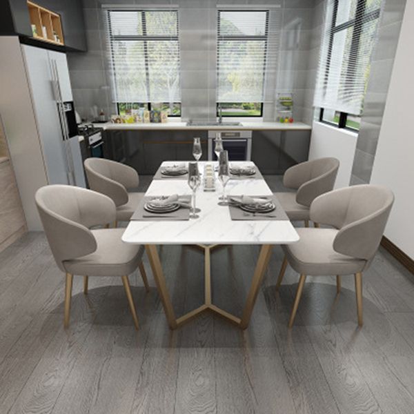 Rectangle Trestle Dining Table Glam Faux Marble Table for Dining Room Kitchen
