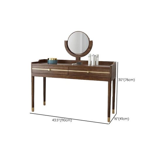 Specchio e 2 cassetti per trucco vanità tradizionale set di sgabelli da toeletta marrone