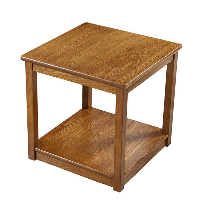 Rubberwood Double Tier End Table, Brown End Table with Storage Clearhalo 'Coffee & Accent Tables' 'End & Side Tables' 'end_side_table' 'end_side_tables' 'furn' 'furn_end_side_tables' 'Furniture' 'furniture_end_side_table' 'Living Room Furniture' 1200x1200_d38b30b2-f8df-4877-85f7-f3609f408dcf