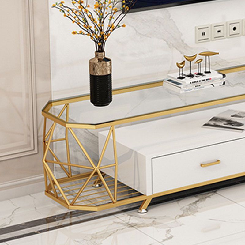 Consola de TV de almacenamiento de 4 niveles Style Glam Style STAND de 4 niveles con 2 cajones