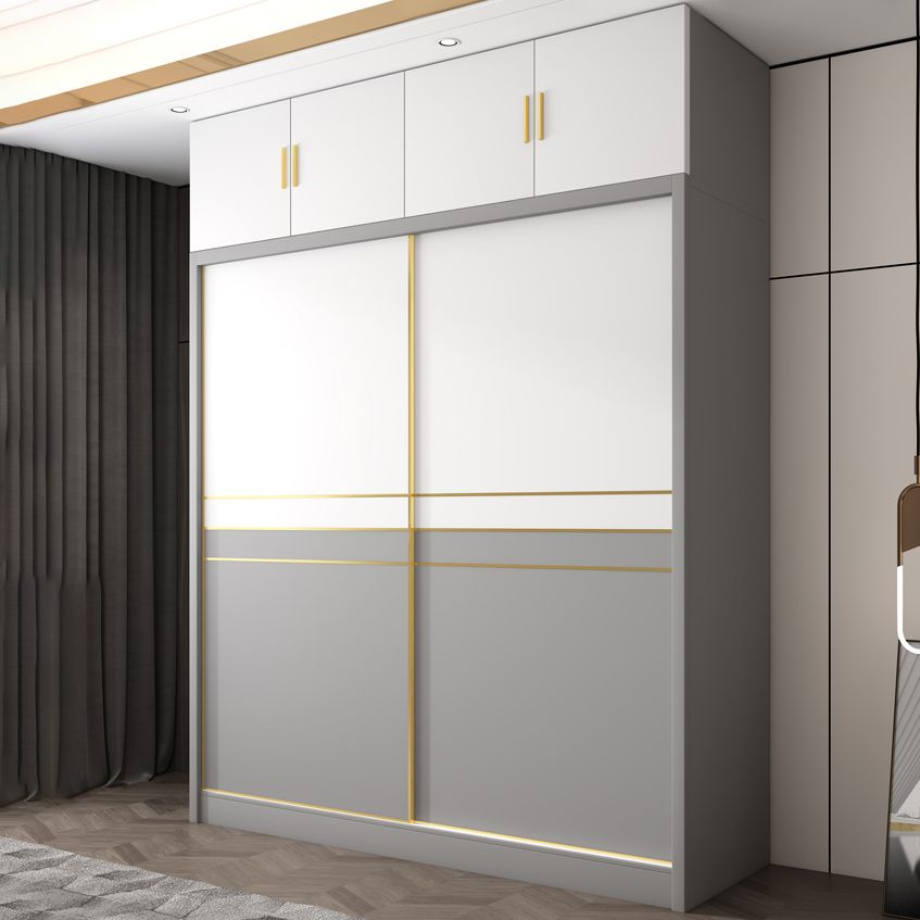 Armadio di stoccaggio bianco e grigio per moderni moderni in legno con porte scorrevoli