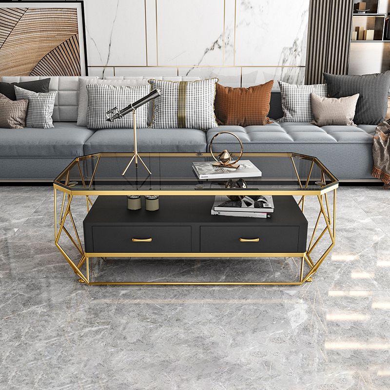Glam Golden Frame Coffee Table with Storage Drawers Cocktail Table Clearhalo 'Coffee & Accent Tables' 'Coffee Tables' 'coffee_tables' 'furn' 'furn_coffee_tables' 'Furniture' 'Living Room Furniture' 1200x1200_d390c3ad-88d1-4e2f-a234-ce98d53da92d