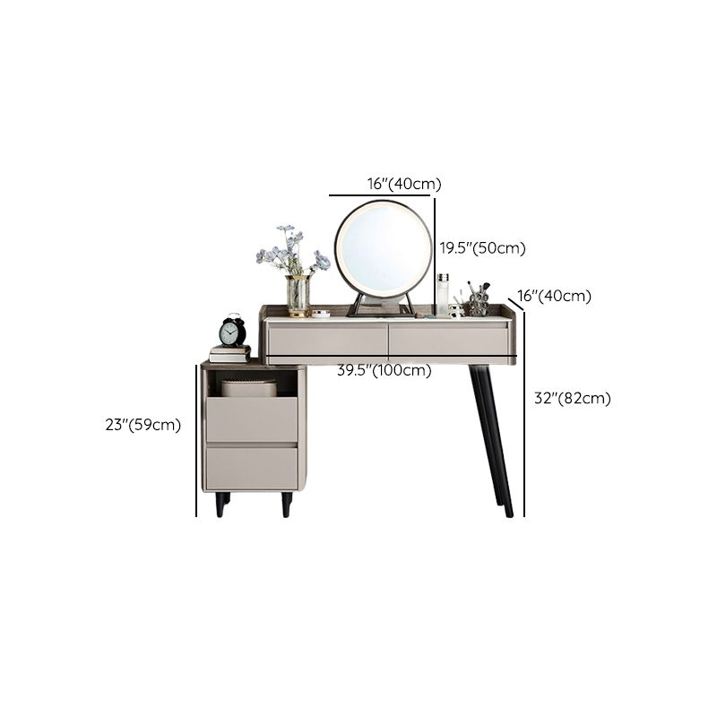 Contemporary Gray Lighted Mirror Bedroom Wood With Drawer Dressing Table