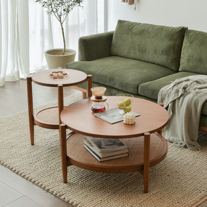 Round Glass/ Wood Top Coffee Table 4 Legs Cocktail Table with Shelf Clearhalo 'Coffee & Accent Tables' 'Coffee Tables' 'coffee_tables' 'furn' 'furn_coffee_tables' 'Furniture' 'Living Room Furniture' 1200x1200_d39605a1-a05f-4cb6-b457-0cb9ddf879ff