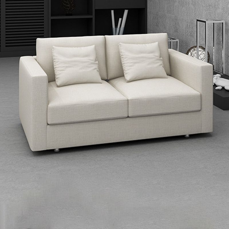 White Slipcovered Fabric Settee Recessed Arm Sofa with Pillows Clearhalo 'furn' 'furn_sofas' 'Furniture' 'furniture_sofas' 'kitchen' 'kitchen_sofas' 'Living Room Furniture' 'Sofa' 'sofas' 1200x1200_d397333b-9186-4c24-8aa5-37d36f061df9