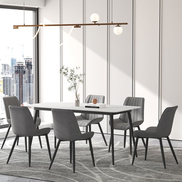 Contemporary Sintered Stone Top Stand Rectangular Dining Set White Standard Dining Set for Kitchen Clearhalo 'Dining Room Sets' 'Dining Tables & Seating' 'dining_room_set' 'furn' 'furn_dining_room_set' 'Furniture' 'furniture_dining_room_set' 'Kitchen & Dining Furniture' 'kitchen&dining_furn' 'kitchen' 1200x1200_d397512d-c3b4-4da3-b907-7c22ea5e51f6