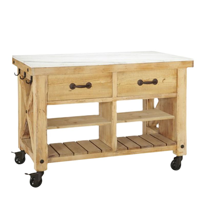 Modern Rectangle Kitchen Cart with Pine Wood Base and 2 Drawers Clearhalo 'furn' 'furn_kitchen_islands_carts' 'Furniture' 'Kitchen & Dining Furniture' 'Kitchen Islands & Carts' 'kitchen_islands_carts' 1200x1200_d397a66c-a87b-4346-8d4c-4eee7da2297b