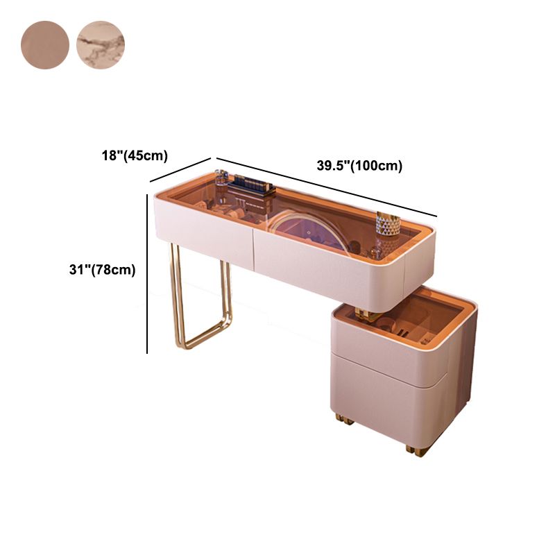 グラムドレッシングテーブルベージュスレート/ガラストップバニティテーブルとスツールセット