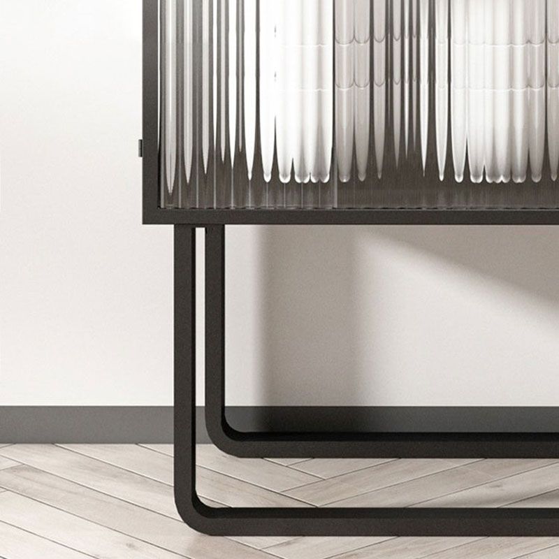 Glam Iron Credenza Striped Glass Doors 39.5"L Cabinets Dining Server for Living Room Clearhalo 'buffet_sideboard' 'Buffets & Sideboards' 'furn' 'furn_buffet_sideboard' 'Furniture' 'Kitchen & Dining Furniture' 1200x1200_d39984c3-c341-4adf-a0c3-4214900a3ece