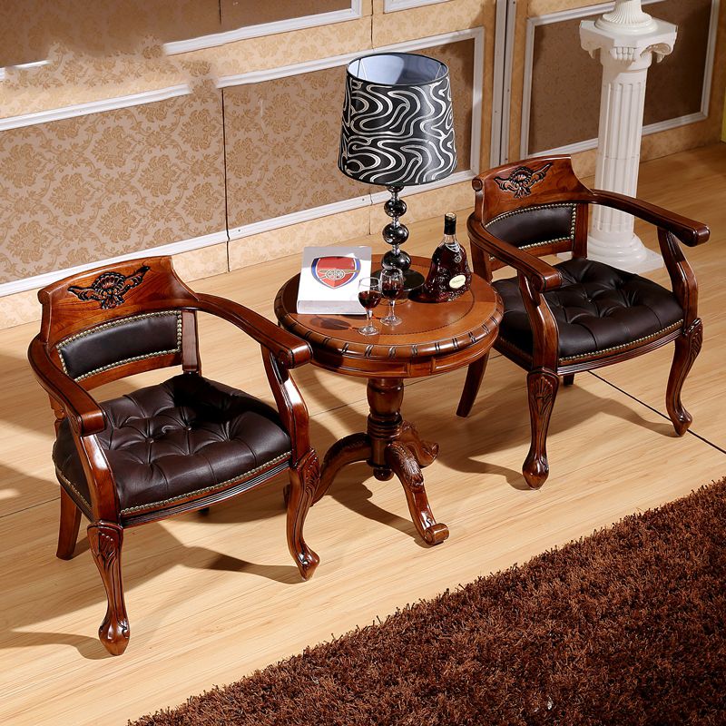 Rustieke stijl eetkamerstoel lederen stoel met houten basis voor thuis