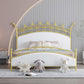 Glam Style Standard Bed with Upholstered Headboard in Iron Bed