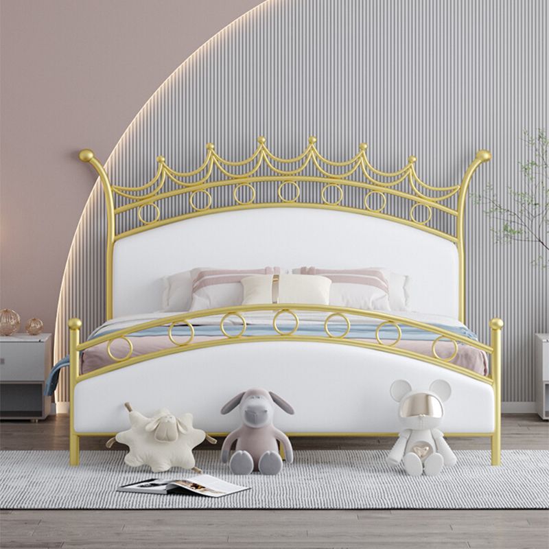 Glam Style Standard Bed with Upholstered Headboard in Iron Bed