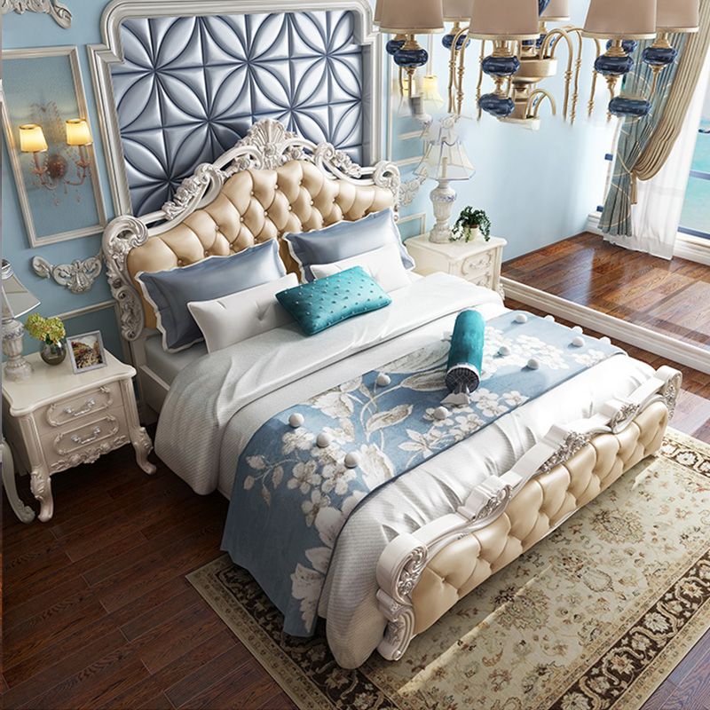 Faux lederen paneelbed Victoriaans standaardbed met hoofdeinde en voetbord